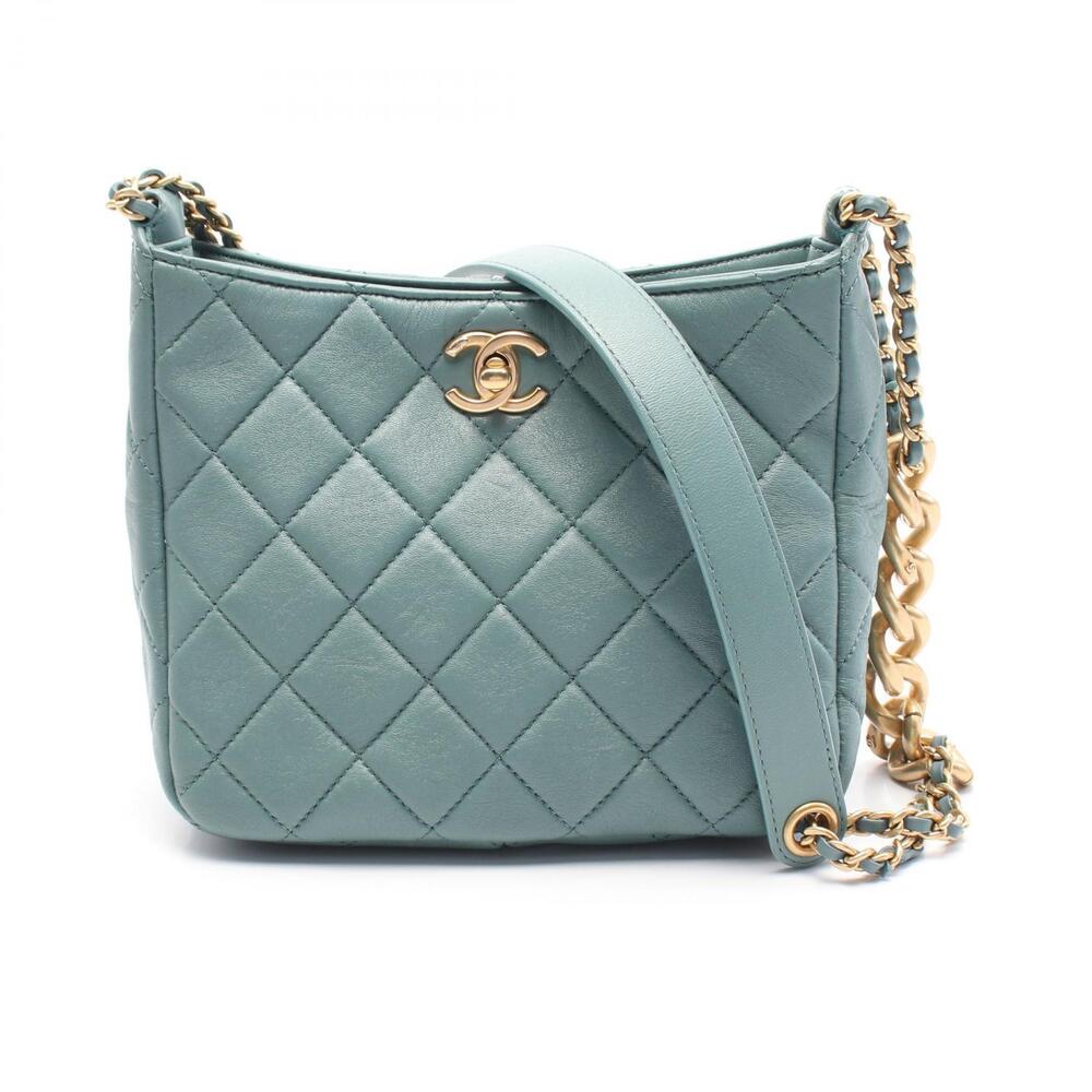 Chanel Matelasse Hobo Bag Shoulder Leather Green